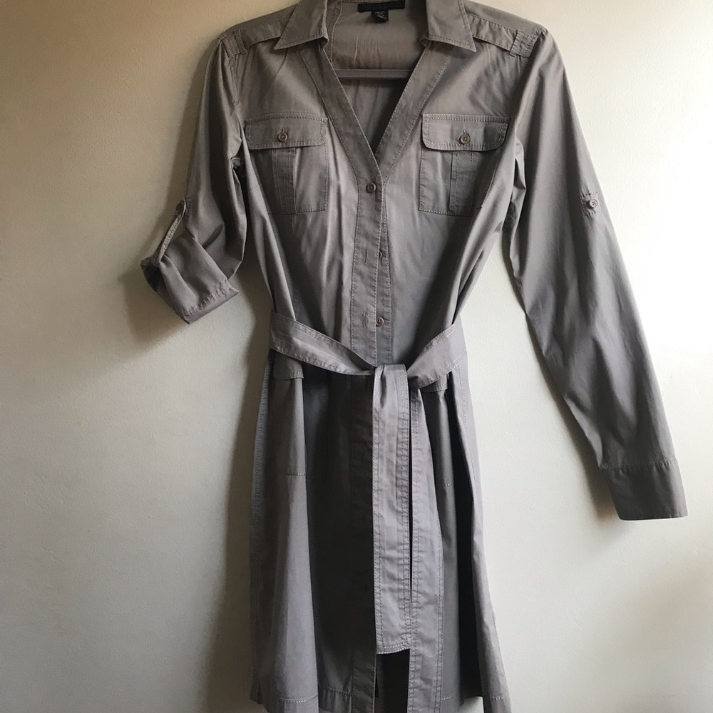 army green button down dress